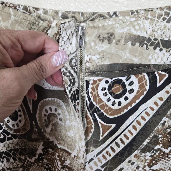 Chico's Pants sz 1 (M) Ivory Tan Brown Geo Mixed Print Zip Fly Zip Pockets - Picture 7 of 16